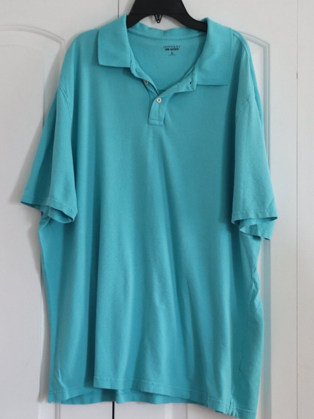 Crown & Ivy Sun Washed Men's Aqua Short Sleeve Polo Size XL Cotton/Spandex Blend